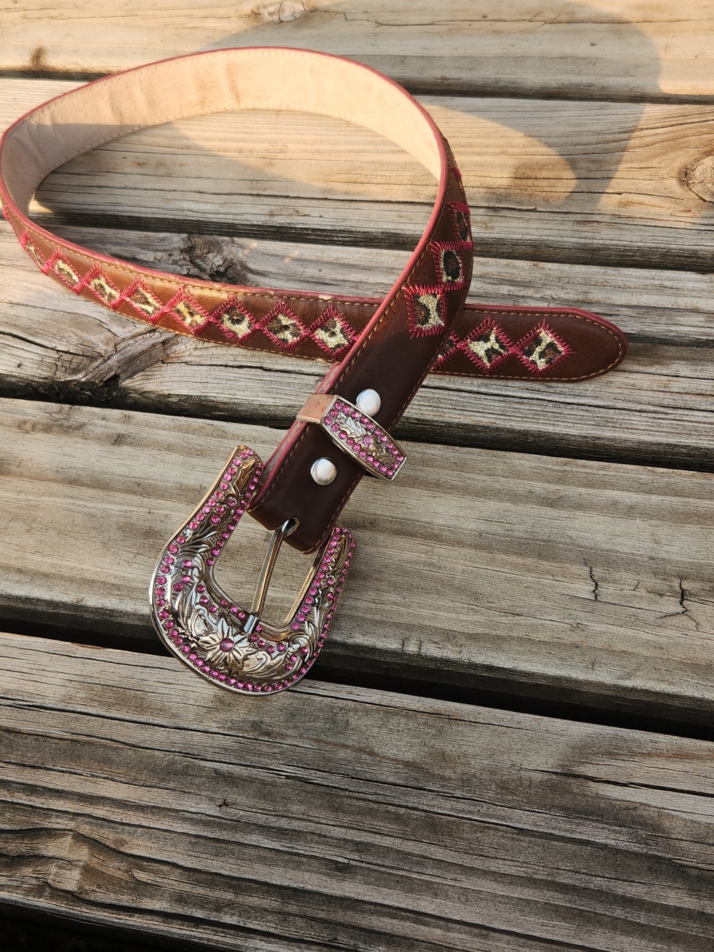 Blazin Roxx Girls Leopard Brown Bling Western Belt Pink Showgirl Stock Fair